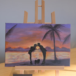 手描きのフレームレス装飾画 | 心温まる瞬間 | 夕日のカップルのシルエット画 2枚目の画像