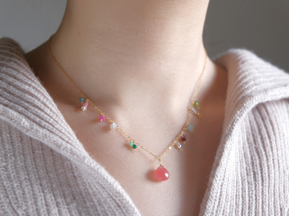 vorblóm necklace：天然石ネックレス　ロードクロサイト×ガーネット×ルビー×パール 7枚目の画像