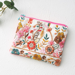 インド刺繍リボン♥二口がま口長財布*ポシェット*ポーチ*ショルダー*ハンドメイド レザー×刺繍リボンのバネ口ポーチ「手芸材料の卸売りサイトChuko