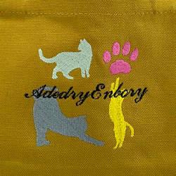 【送料無料】たくさんの猫シルエット刺繍のキャンバスデイリーミニトートバッグ 2枚目の画像