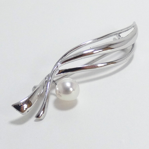 アコヤ本真珠ブローチ 一粒シルバー925枠 約6ミリ珠ピンク系上質パールA578br 1枚目の画像