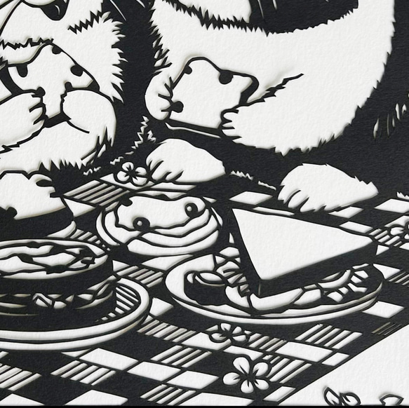 『春のピクニック』切り絵　オリジナルデザイン　うさぎ　桜　花　イラスト 4枚目の画像