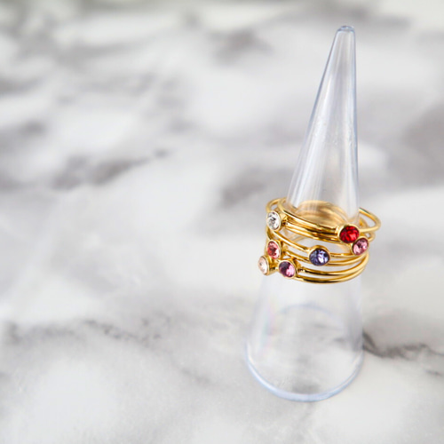 選べる2本セット】リング 指輪 重ね付け ゴールド カラーストーン 華奢