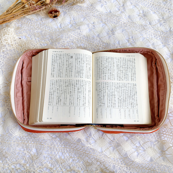 小型聖書カバー［スエード］✳︎ レッドオレンジ 7枚目の画像