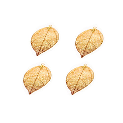 【4個】葉っぱの透かしパーツ　ゴールド 2枚目の画像