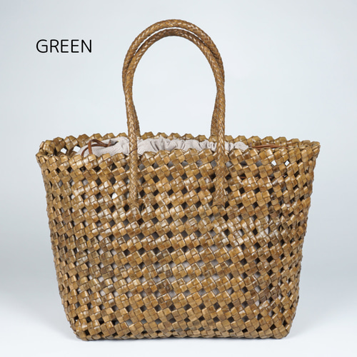 ヤギ革】大きい石畳編みメッシュトートバッグ Lサイズ 本革 軽い