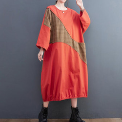 韓国版カジュアル衝突色不規則継ぎ目ミディアムスカートゆったり文芸ファッション百合ワンピース 6枚目の画像