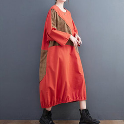 韓国版カジュアル衝突色不規則継ぎ目ミディアムスカートゆったり文芸ファッション百合ワンピース 5枚目の画像