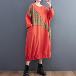 韓国版カジュアル衝突色不規則継ぎ目ミディアムスカートゆったり文芸ファッション百合ワンピース 4枚目の画像
