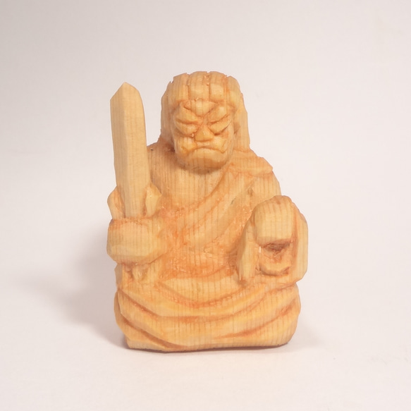 木彫刻 小さな仏像 『 不動明王 座像 』オリジナル ハンドメイド