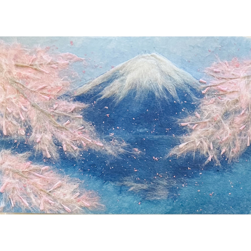 和紙ちぎり絵『富士と桜』葉書サイズ原画 絵画 彩紘工房 通販 和紙ちぎり絵『富士と桜』葉書サイズ原画 絵画 彩紘工房 通販