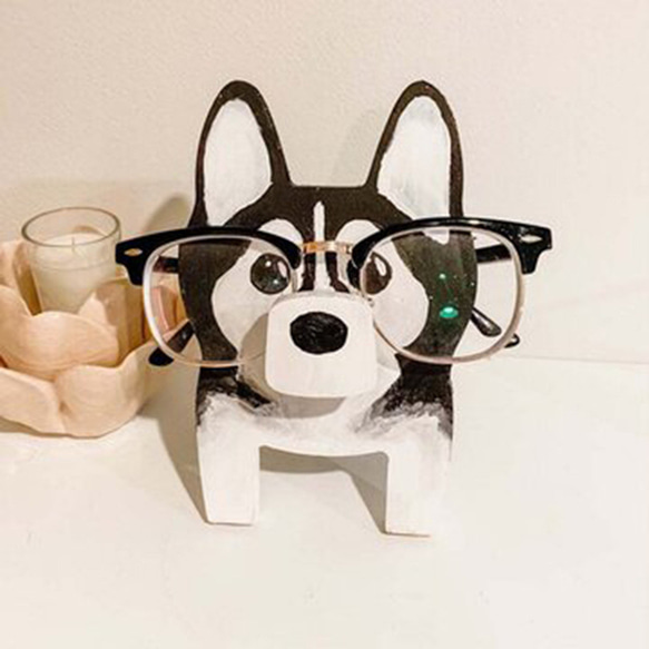 メガネスタンド小物置き　アクセサリートレイ 木製メガネ置きメガネ収納　鍵置き　眼鏡ディスプレイ 柴犬　猫 3枚目の画像