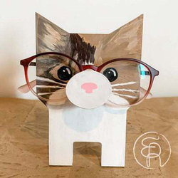 メガネスタンド小物置き　アクセサリートレイ 木製メガネ置きメガネ収納　鍵置き　眼鏡ディスプレイ 柴犬　猫 2枚目の画像