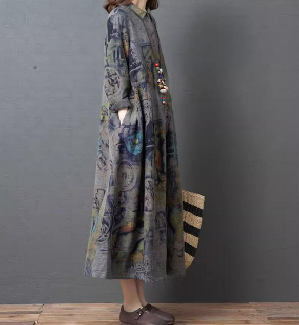 新型韓国版ゆったりオーバーサイズ婦人服パーカー版長袖ミディアム丈シャツスカート 5枚目の画像