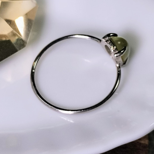 黄金色のクリソベリルキャッツアイリング 11号 silver925 天然石 黄金色のクリソベリルキャッツアイリング 11号 silver925 天然石