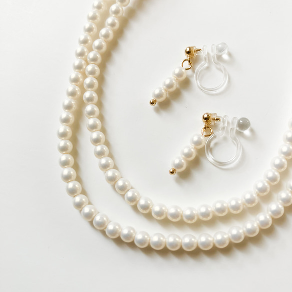 セット】小ぶりパールネックレスと樹脂ノンホールピアスイヤリング