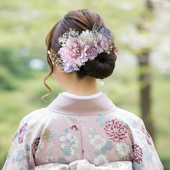 ダリアホワイト♡金箔付♡髪飾り ヘッドドレス 前撮り 成人式 卒業式 七五三 ダリアホワイト♡金箔付♡髪飾り ヘッドドレス 前撮り 成人式 卒業式