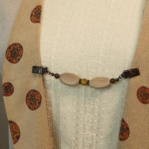 天然石　ストール、カーディガンクリップ「シルバーリーフジャスパー」　ブラック仕立て　ジレに　羽織に　天然石 12枚目の画像