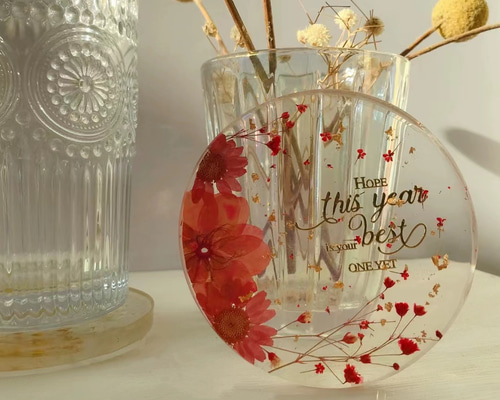 手作り コースター 押し花 茶碗 コーヒーカップコースター