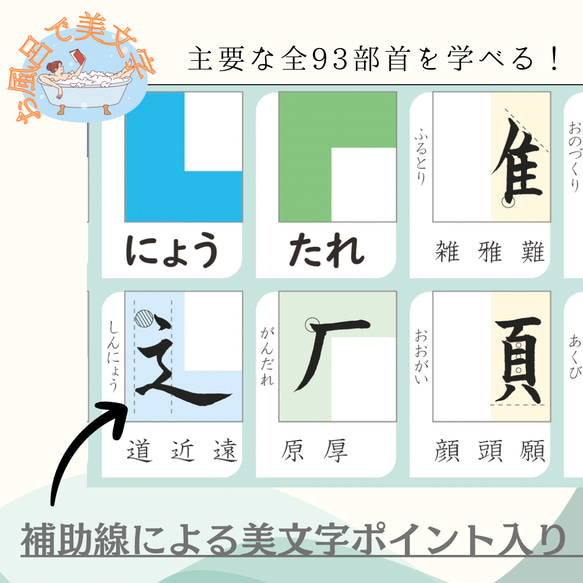 #書道家が書く部首表　お風呂ポスターA4×２枚セット 送料無料■2024年2月28日（水） 午前10時00〜販売❗️ 3枚目の画像