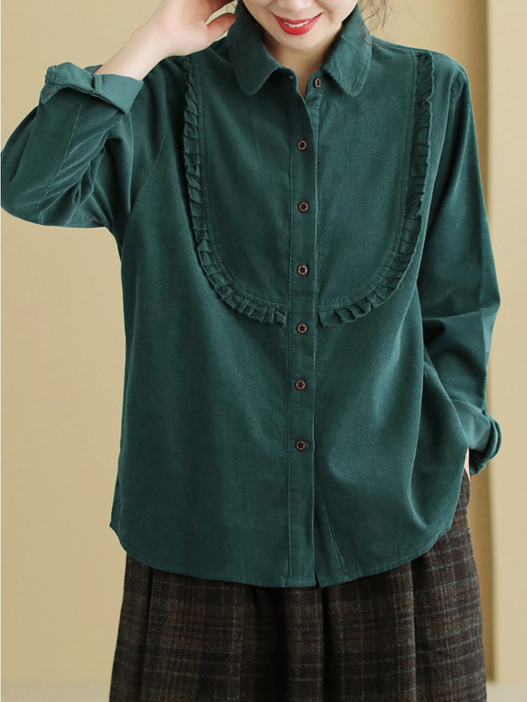 シャツ 襟付きシャツ レディース 長袖   フォーマル オケージョン レディース トップス 長袖 綿 無地 プリーツ 9枚目の画像