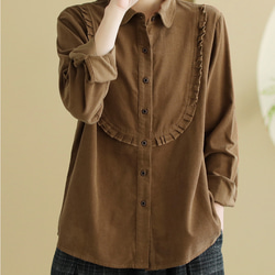シャツ 襟付きシャツ レディース 長袖   フォーマル オケージョン レディース トップス 長袖 綿 無地 プリーツ 11枚目の画像
