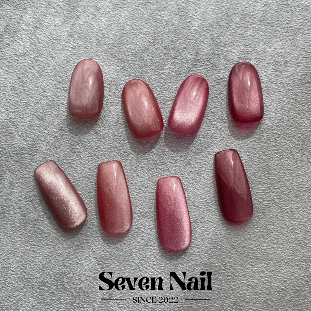 043【7点】【サイズ変更】【1点チップ変更】ピンクマグネット大理石ネイル