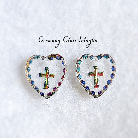 ハート クロス 十字架 ヴィンテージ インタリオ ガラス パーツ その他
