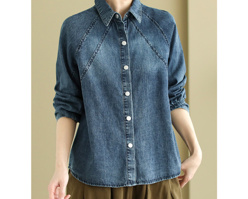 新品タグ付✨エストネーション リネン100 デニム調 シャツジャケットL 洗える 新品タグ付✨エストネーション リネン100 デニム調 シャツジャケットL