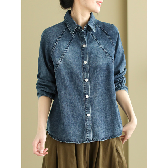 新品タグ付✨エストネーション リネン100 デニム調 シャツジャケットL 洗える 新品タグ付✨エストネーション リネン100 デニム調 シャツジャケットL
