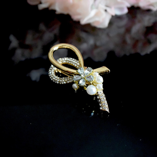 選べる花飾りのノット結びリボンブローチ 入園入学 卒園卒業 ブローチ