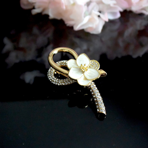 選べる花飾りのノット結びリボンブローチ 入園入学 卒園卒業 ブローチ