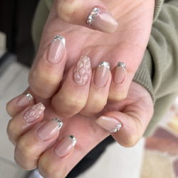 ネイルチップ / ガラスフレンチ / キルティング / 綺麗め / 入学式