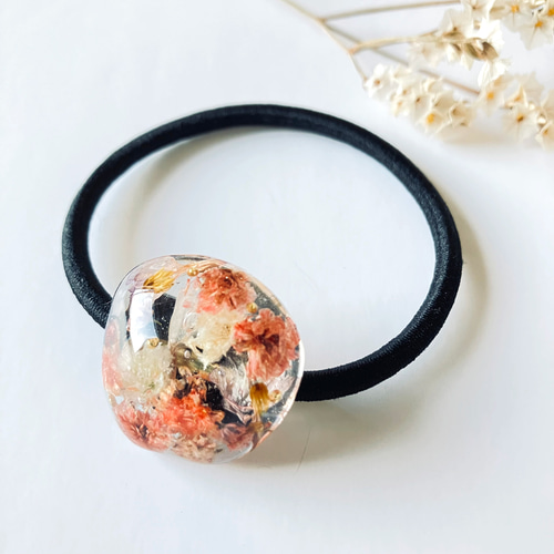 ハンドメイド ヘアゴム オレンジと透明のレジン製 ハンドメイド ヘアゴム オレンジと透明のレジン製