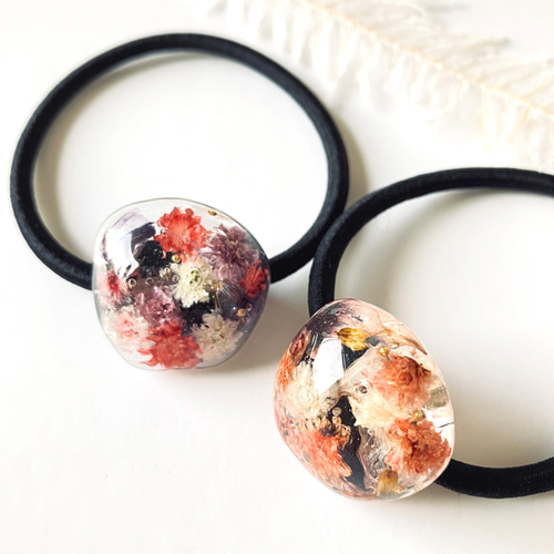 かすみ草のうる艶レジンヘアゴム（くすみカラー/オレンジ） ヘアゴム