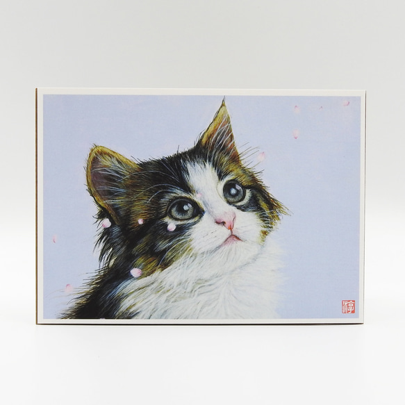 アートプリント「子猫と春」2Lサイズ/フレーム付き/猫/桜/ミニアート 3枚目の画像