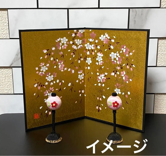 桜金屏風　高さ15センチ　雛祭り　お雛様小物　金紙屏風　蒔絵　日本製 8枚目の画像
