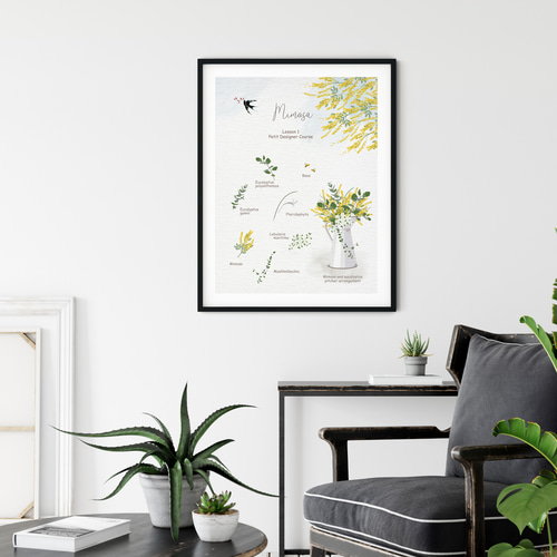 ミモザのある風景】インテリア アートポスター 青空 蜜蜂 Étape77