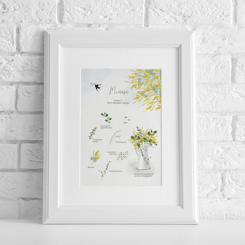 ミモザのある風景】インテリア アートポスター 青空 蜜蜂 Étape77