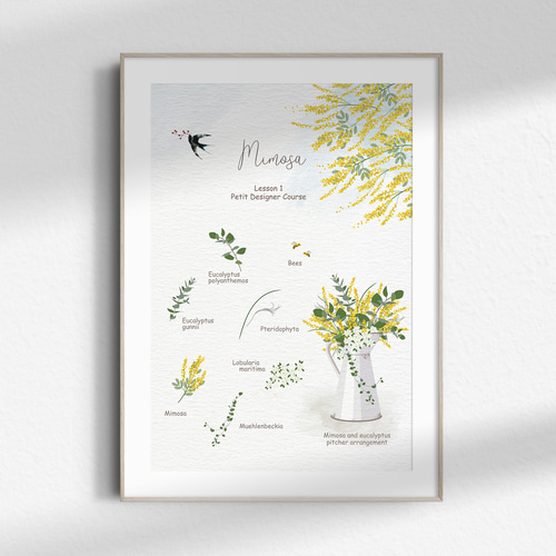 ミモザのある風景】インテリア アートポスター 青空 蜜蜂 Étape77