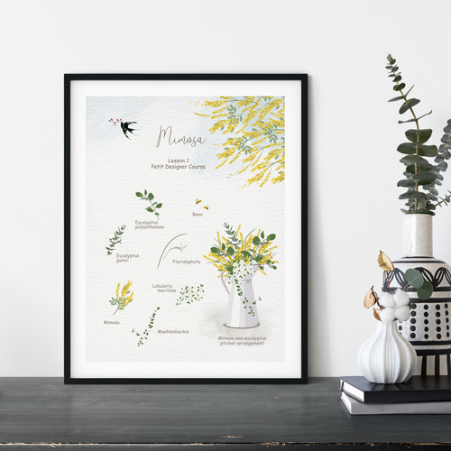 ミモザのある風景】インテリア アートポスター 青空 蜜蜂 Étape77