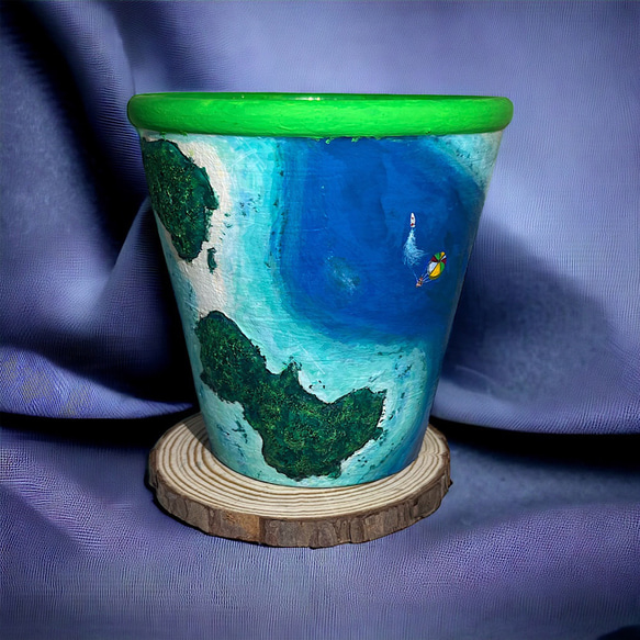 【お部屋に美スポット】デザインアート鉢〜パラオのロックアイランド（天然木コースター付き） 1枚目の画像