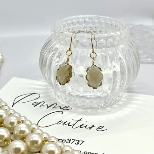 天然石ピアス アレルギー対応14kgfワイヤ ・チェーン使用 スモーキー