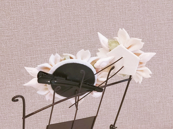 ⚜ 桜ヘッドドレス 正絹髪飾り つまみ細工 / 薄ピンクグラデーション 4枚目の画像