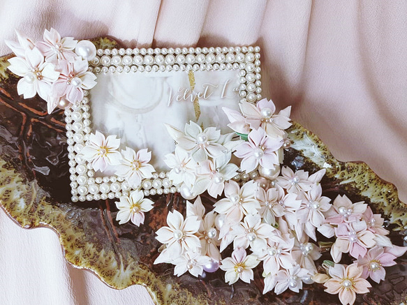 ⚜ 桜ヘッドドレス 正絹髪飾り つまみ細工 / 薄ピンクグラデーション 7枚目の画像