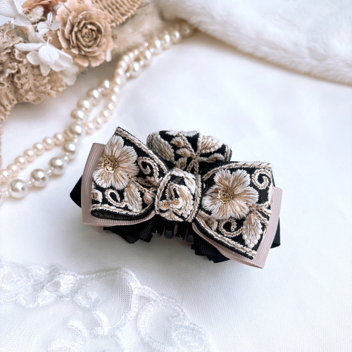 新作 刺繍リボン バンスクリップ 大人可愛い 卒業式 入学式 普段使い  