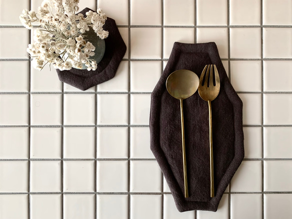 オクトゴナルカトラリーマット(L) ベルギーリネン　おやつマット　テーブルマット　八角形　おうちカフェ　コースター 7枚目の画像
