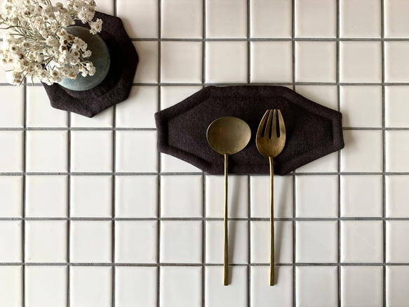 オクトゴナルカトラリーマット(M) ベルギーリネン　おやつマット　テーブルマット　八角形　おうちカフェ　コースター 7枚目の画像