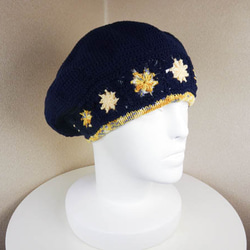 コットン系　ゆったりベレー帽（マーガレット　ミモザイエロー　ダークネイビー） 4枚目の画像
