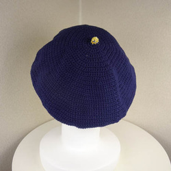 コットン系　ゆったりベレー帽（マーガレット　ミモザイエロー　ダークネイビー） 6枚目の画像